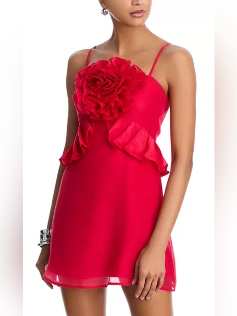 Aqua Red Ruffled Flower Mini Dress